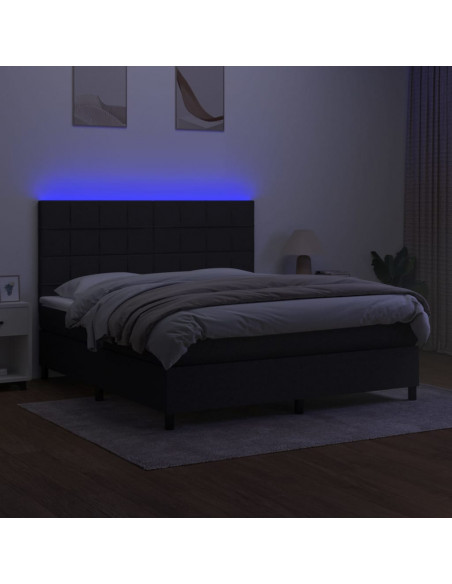 Letto a Molle con Materasso e LED Nero 180x200cm in Tessuto