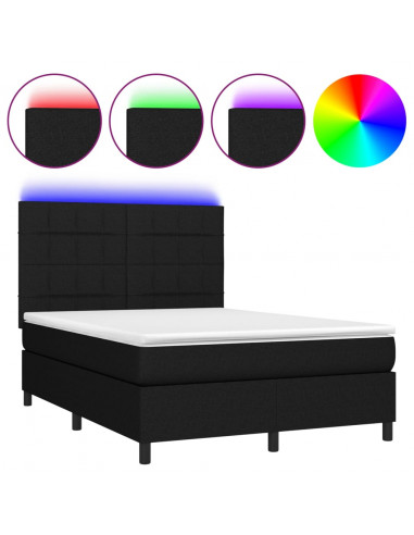 Letto a Molle con Materasso e LED Nero 140x190 cm in Tessuto
