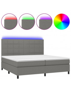 Letto a Molle Materasso e LED Grigio Scuro 200x200cm in Tessuto 2