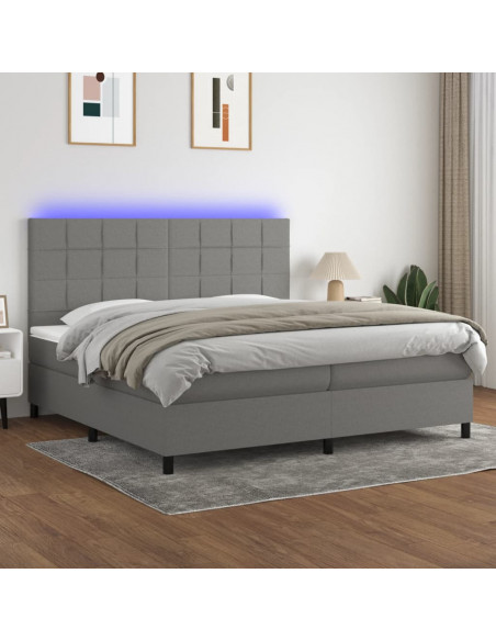 Letto a Molle Materasso e LED Grigio Scuro 200x200cm in Tessuto