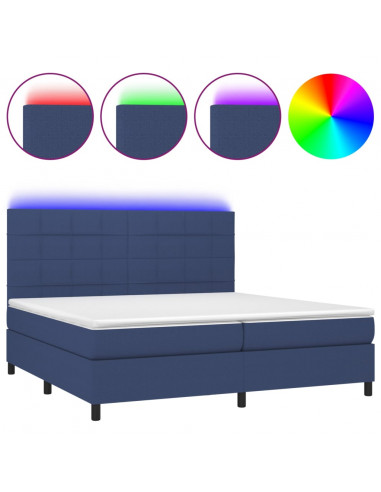 Letto a Molle Materasso e LED Blu 200x200cm in Tessuto