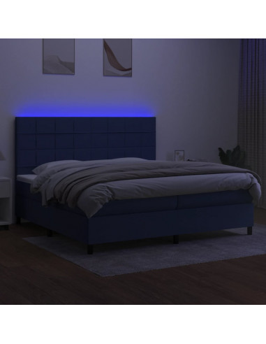 Letto a Molle Materasso e LED Blu 200x200cm in Tessuto