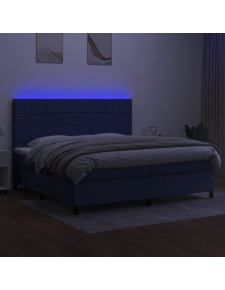 Letto a Molle Materasso e LED Blu 200x200cm in Tessuto