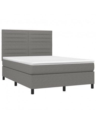 Letto a Molle Materasso e LED Grigio Scuro 140x190cm in Tessuto