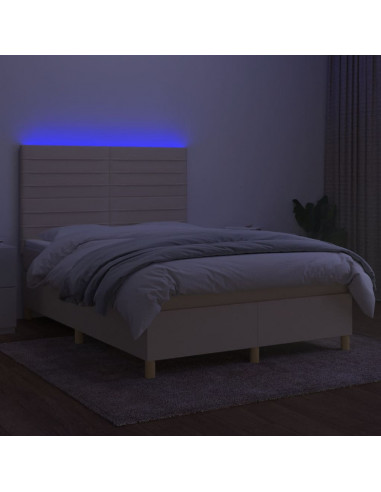 Letto a Molle con Materasso e LED Crema 140x200 cm in Tessuto