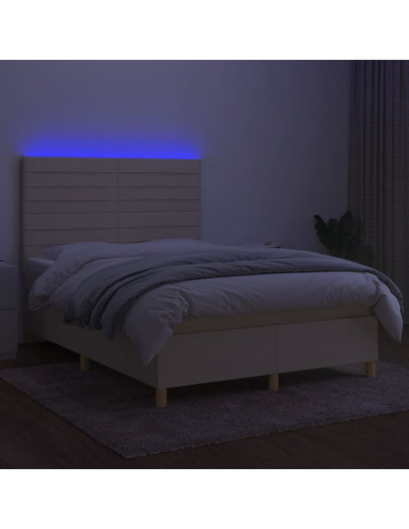 Letto a Molle con Materasso e LED Crema 140x200 cm in Tessuto