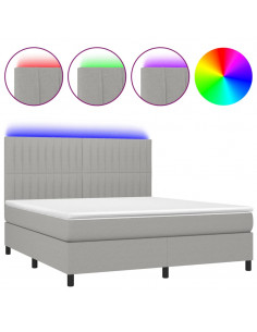 Letto a Molle Materasso e LED Grigio Chiaro 180x200 cm Tessuto 2