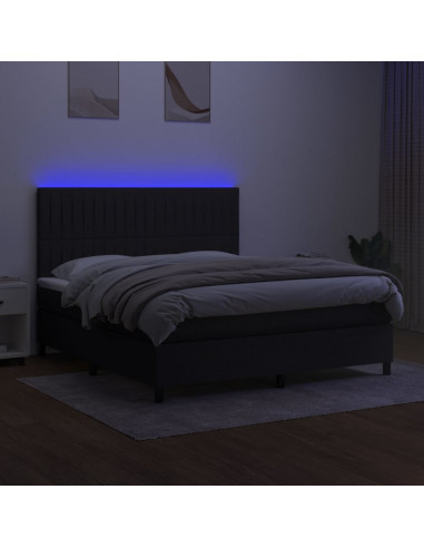 Letto a Molle con Materasso e LED Nero 180x200cm in Tessuto
