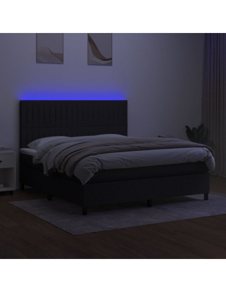 Letto a Molle con Materasso e LED Nero 180x200cm in Tessuto