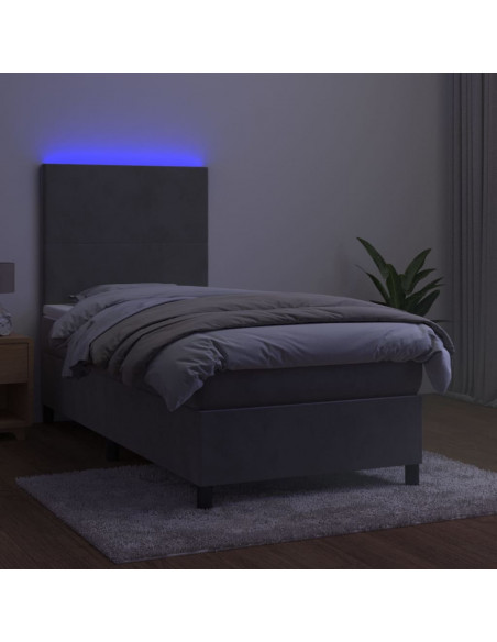 Letto a Molle Materasso e LED Grigio Chiaro 100x200 cm Velluto