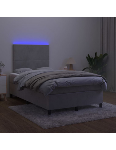 Letto a Molle Materasso e LED Grigio Chiaro 120x200 cm Velluto