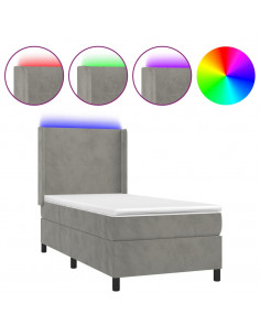 Letto a Molle Materasso e LED Grigio Chiaro 100x200 cm Velluto 2
