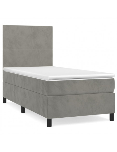 Giroletto a Molle con Materasso Grigio Chiaro 100x200cm Velluto