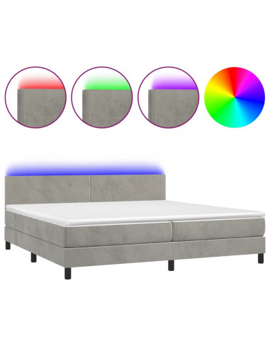Letto a Molle Materasso e LED Grigio Chiaro 200x200 cm Velluto