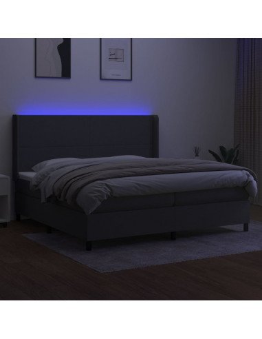 Letto a Molle Materasso e LED Grigio Scuro 200x200cm in Tessuto