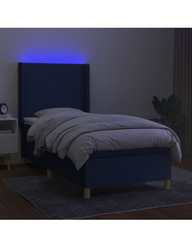 Letto a Molle con Materasso e LED Blu 100x200cm in Tessuto