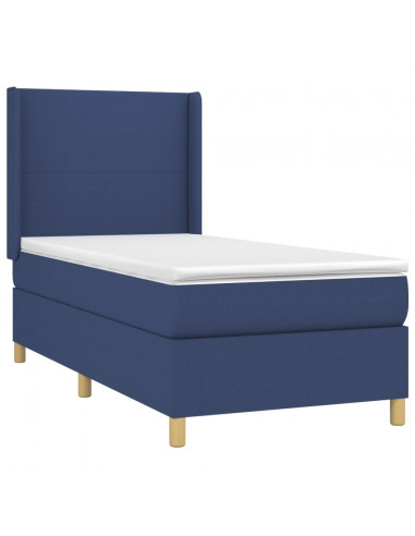 Letto a Molle con Materasso e LED Blu 100x200cm in Tessuto