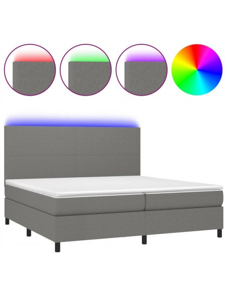 Letto a Molle Materasso e LED Grigio Scuro 200x200cm in Tessuto