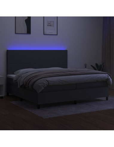 Letto a Molle Materasso e LED Grigio Scuro 200x200cm in Tessuto