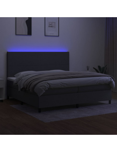 Letto a Molle Materasso e LED Grigio Scuro 200x200cm in Tessuto