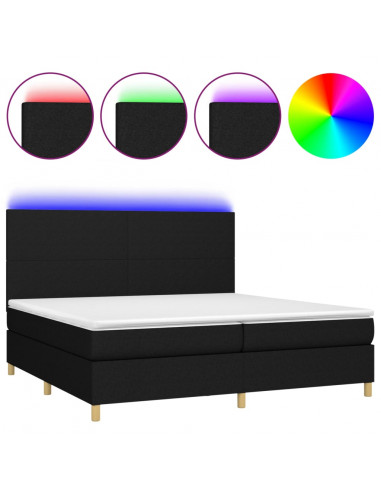 Letto a Molle Materasso e LED Nero 200x200cm in Tessuto