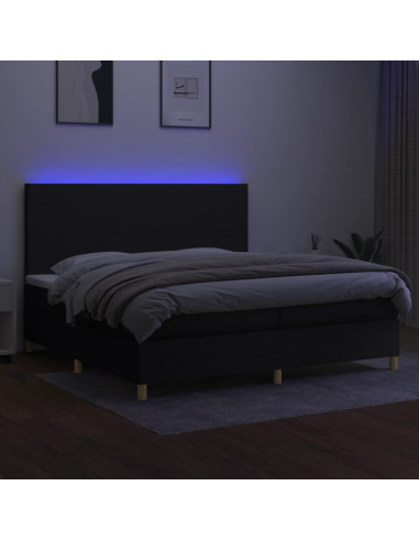 Letto a Molle Materasso e LED Nero 200x200cm in Tessuto