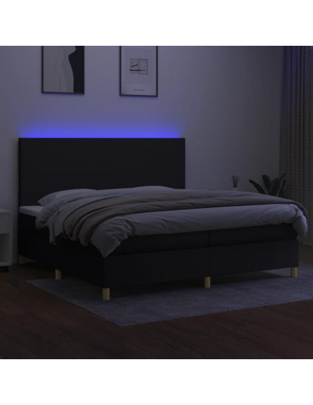 Letto a Molle Materasso e LED Nero 200x200cm in Tessuto