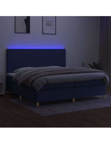 Letto a Molle Materasso e LED Blu 200x200cm in Tessuto