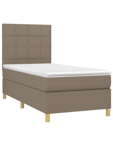 Letto a Molle con Materasso e LED Tortora 90x200 cm in Tessuto