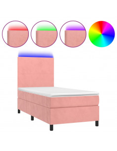 Letto a Molle con Materasso e LED Rosa 90x200 cm in Velluto 2