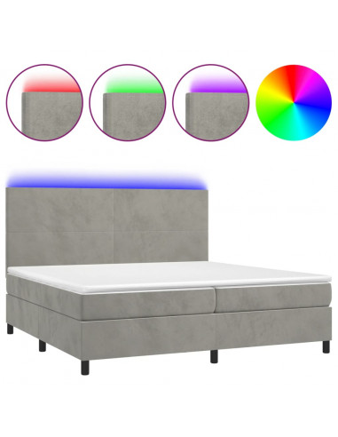 Letto a Molle Materasso e LED Grigio Chiaro 200x200 cm Velluto