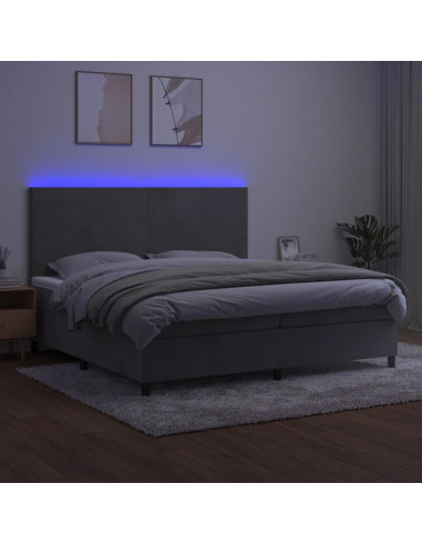 Letto a Molle Materasso e LED Grigio Chiaro 200x200 cm Velluto
