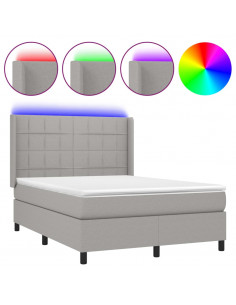 Letto a Molle Materasso e LED Grigio Chiaro 140x190 cm Tessuto 2