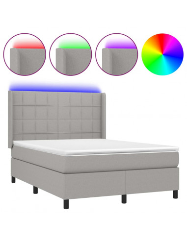 Letto a Molle Materasso e LED Grigio Chiaro 140x190 cm Tessuto
