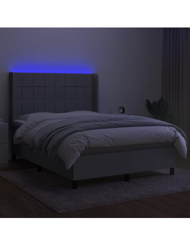 Letto a Molle Materasso e LED Grigio Chiaro 140x190 cm Tessuto