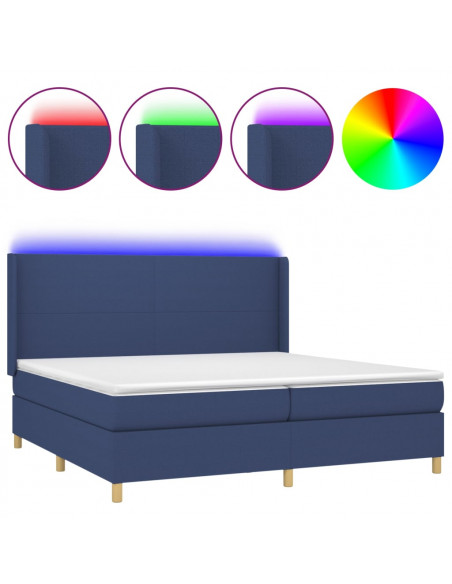 Letto a Molle Materasso e LED Blu 200x200cm in Tessuto