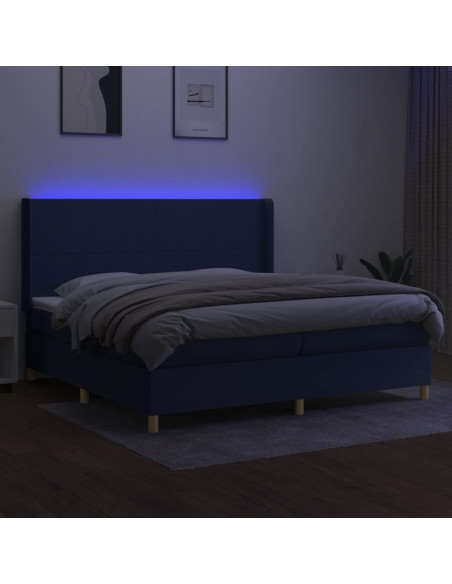 Letto a Molle Materasso e LED Blu 200x200cm in Tessuto