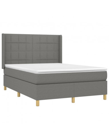 Letto a Molle Materasso e LED Grigio Scuro 140x190cm in Tessuto