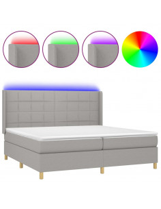 Letto a Molle Materasso e LED Grigio Chiaro 200x200 cm Tessuto 2