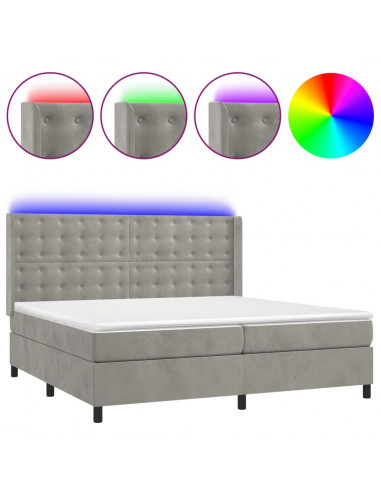 Letto a Molle Materasso e LED Grigio Chiaro 200x200 cm Velluto