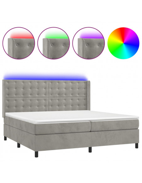 Letto a Molle Materasso e LED Grigio Chiaro 200x200 cm Velluto