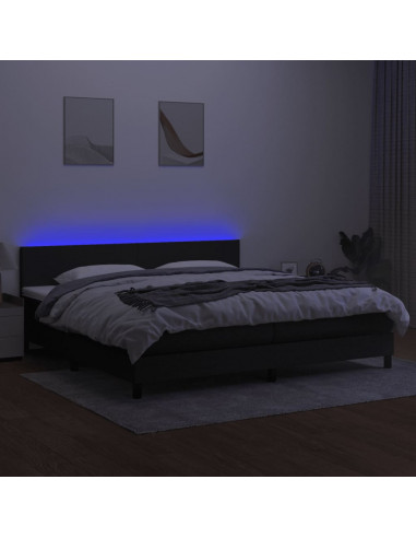 Letto a Molle Materasso e LED Nero 200x200cm in Tessuto