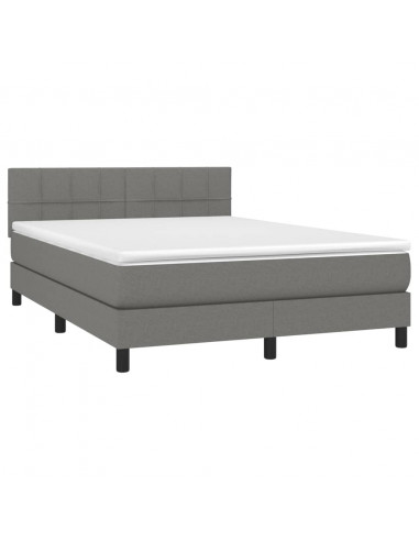 Letto a Molle Materasso e LED Grigio Scuro 140x200cm in Tessuto