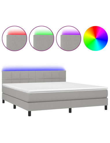 Letto a Molle Materasso e LED Grigio Chiaro 180x200 cm Tessuto
