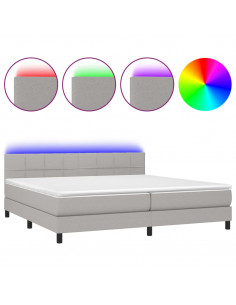 Letto a Molle Materasso e LED Grigio Chiaro 200x200 cm Tessuto 2