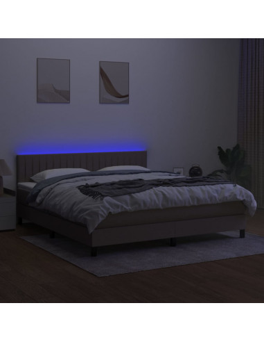 Letto a Molle con Materasso e LED Tortora 180x200 cm in Tessuto