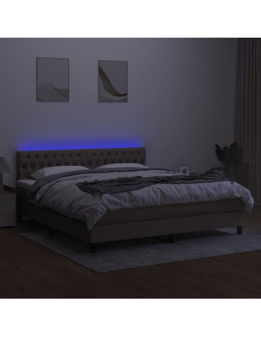 Letto a Molle con Materasso e LED Tortora 160x200 cm in Tessuto