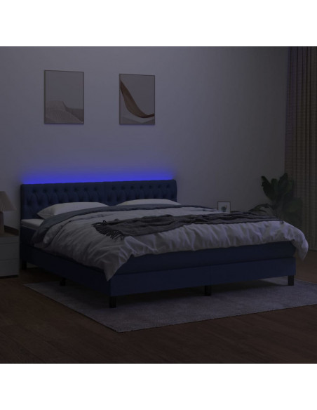 Letto a Molle con Materasso e LED Blu 160x200 cm in Tessuto