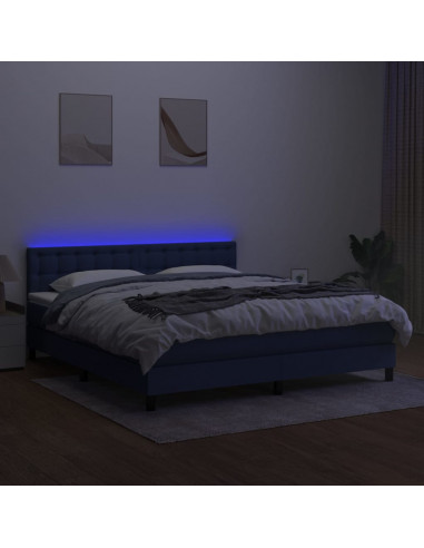 Letto a Molle con Materasso e LED Blu 160x200 cm in Tessuto