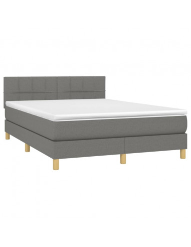 Letto a Molle Materasso e LED Grigio Scuro 140x190cm in Tessuto